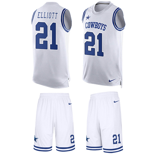 Men's Limited Ezekiel Elliott Nike Jersey White - #21 Tank Top Suit NFL Dallas Cowboys